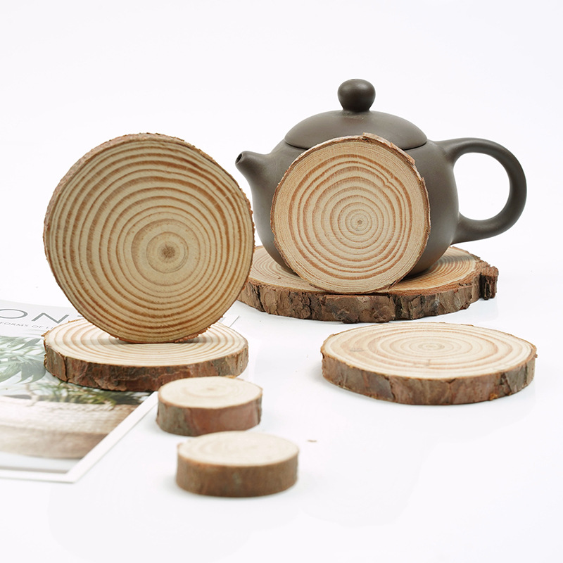 木质工艺品双面抛光带皮原木片圆木片diy饮茶实木片底座杯垫