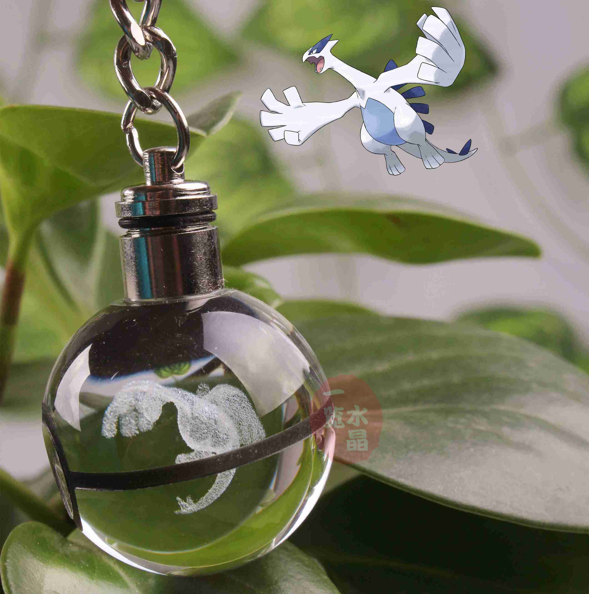 水晶宝可梦口袋妖怪 超梦钥匙扣 神奇宝贝精灵球led发光钥匙扣