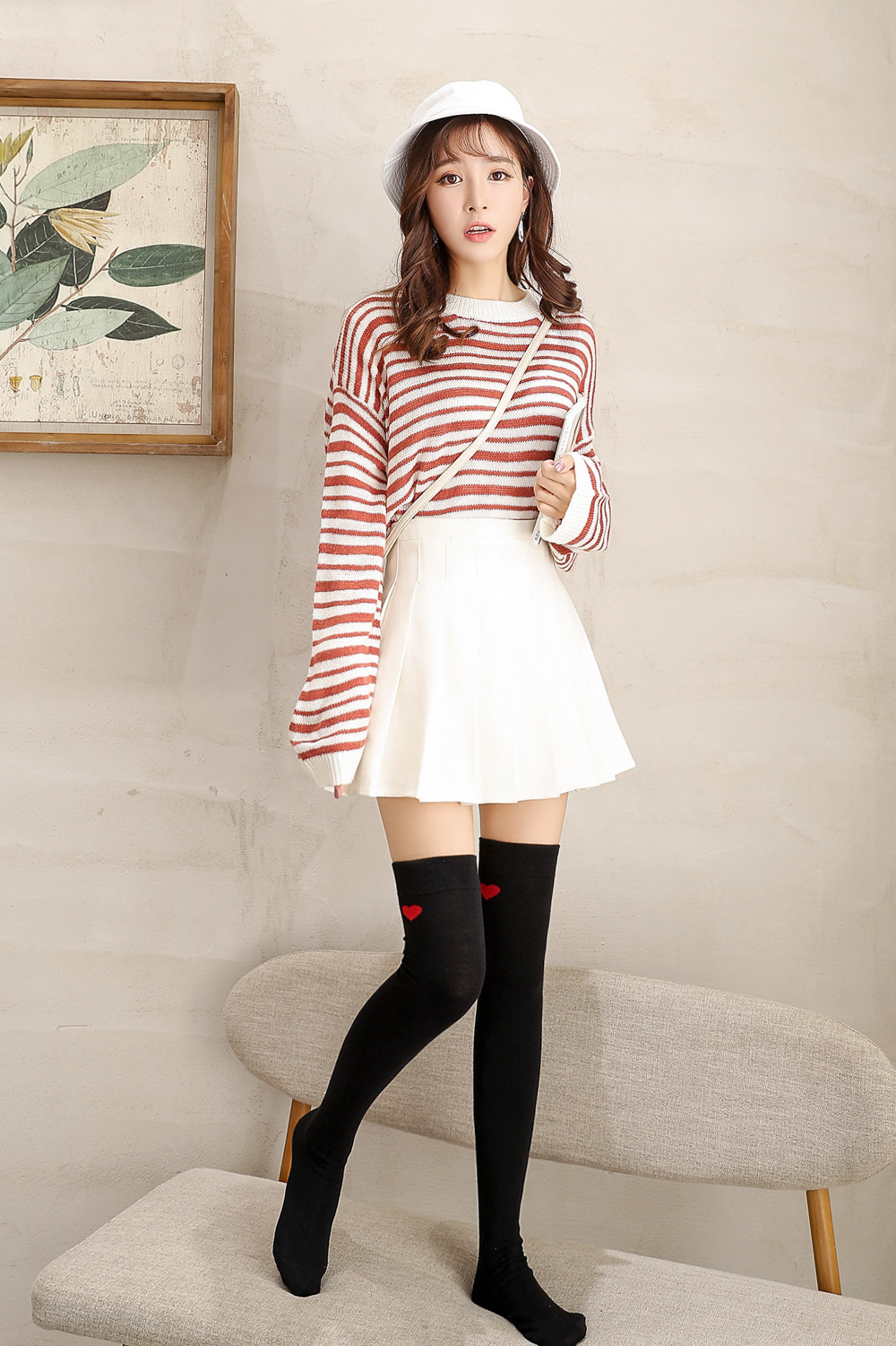 秋冬过膝袜女硅胶防滑学院风长筒袜爱心百搭高筒袜美腿长袜3042