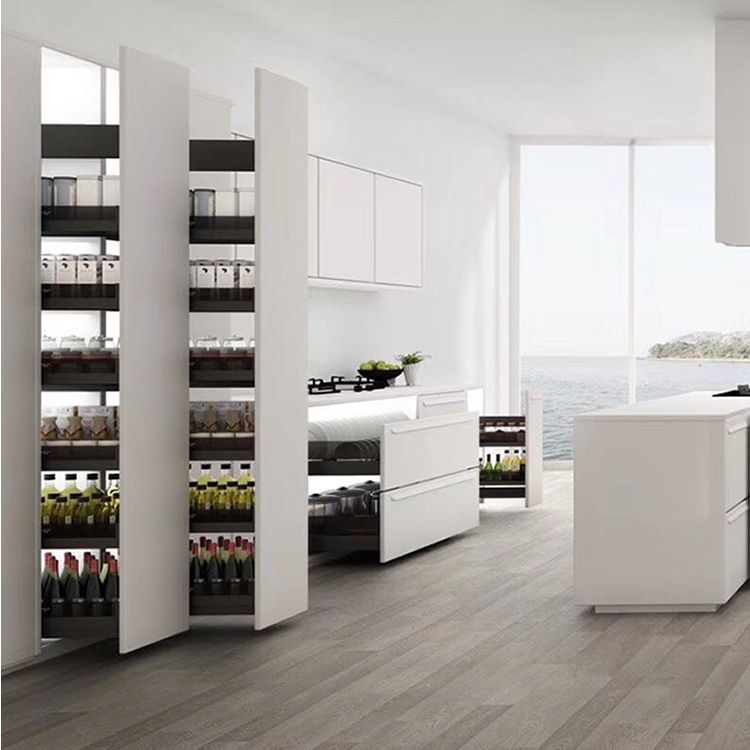 超窄铝合金黑晶玻璃抽拉式高柜侧式装阻尼轨道拉篮可用于餐厅酒柜