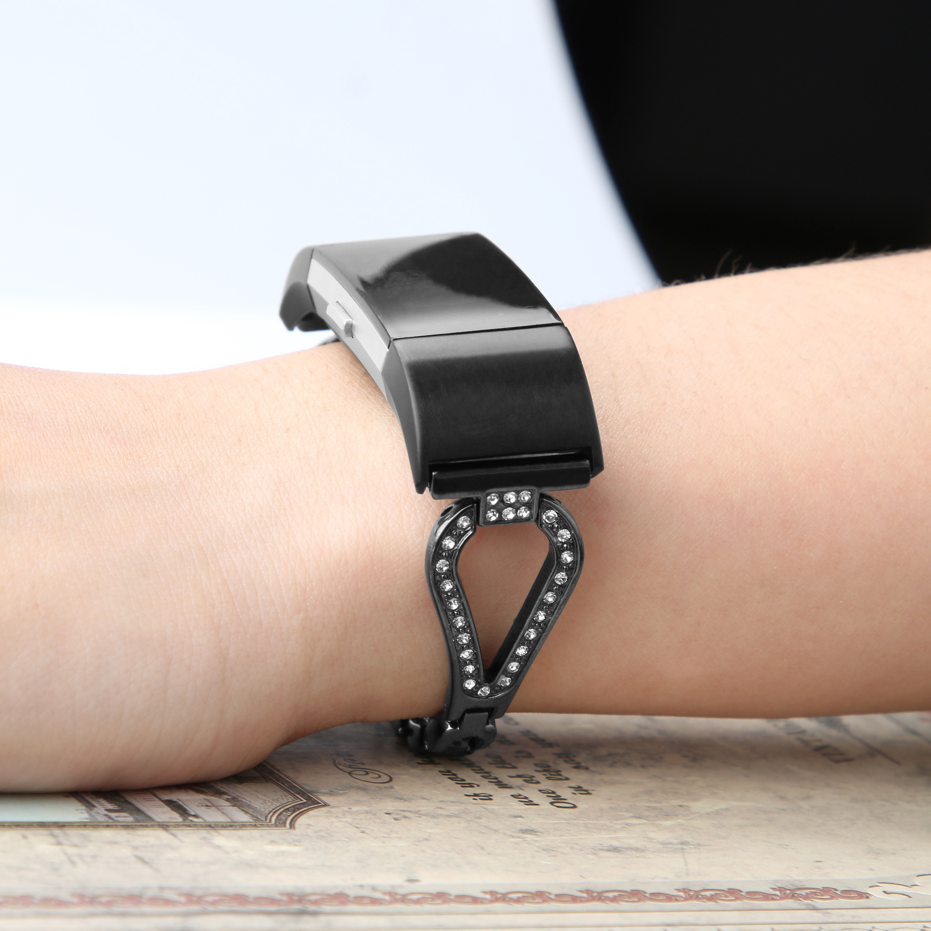 fitbit charge 2智能手环腕带 charge2金属镶钻不锈钢链式表带