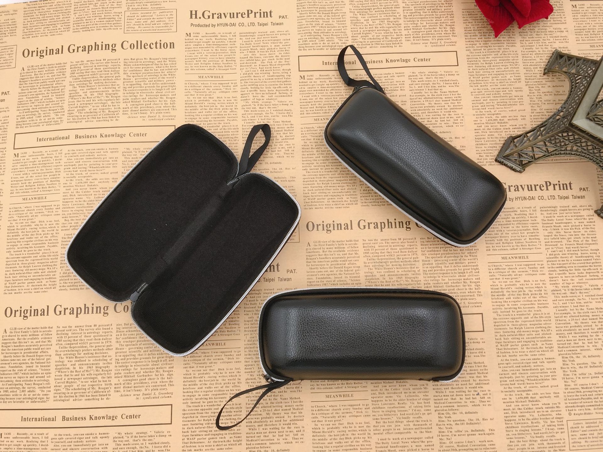 纯色墨镜拉链盒太阳镜镜盒 帕森纳黑色方形皮盒光学眼镜袋子bsll