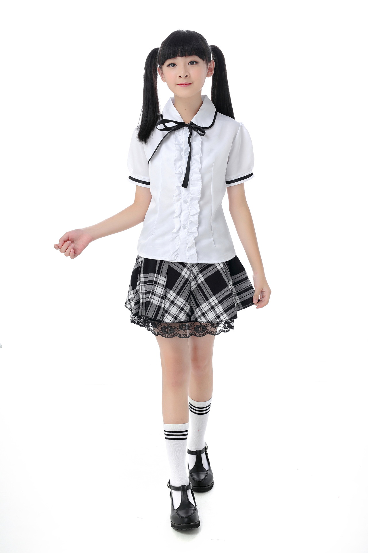 白色分体英伦格子裙校服专业演出合唱服 黑白大格