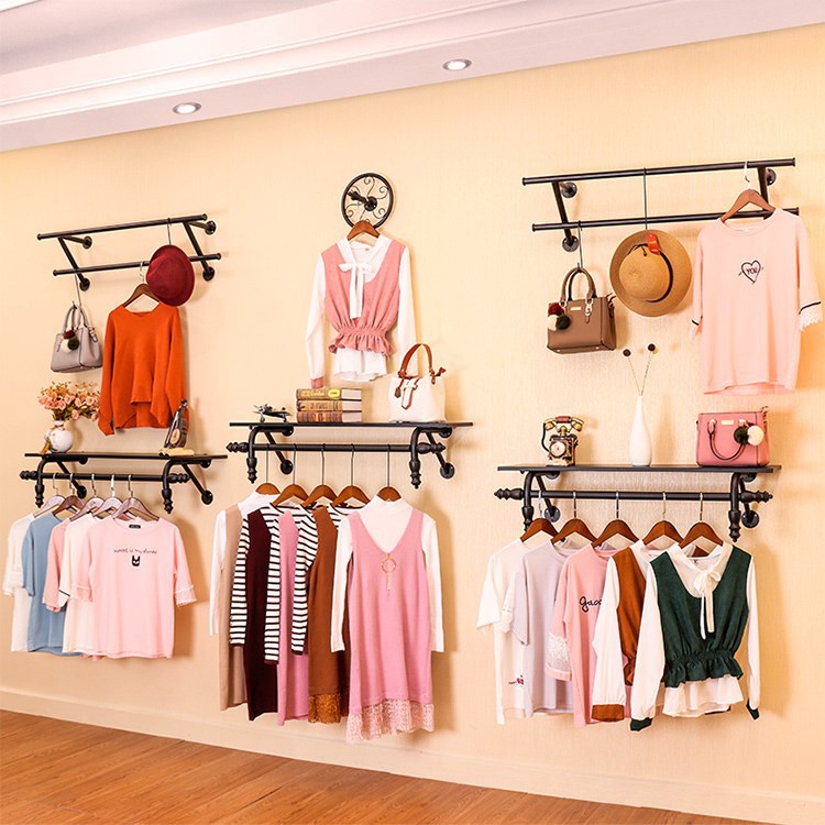 铁艺女装童装服装店衣架展示架上墙正侧挂架壁挂装饰陈列货架包邮