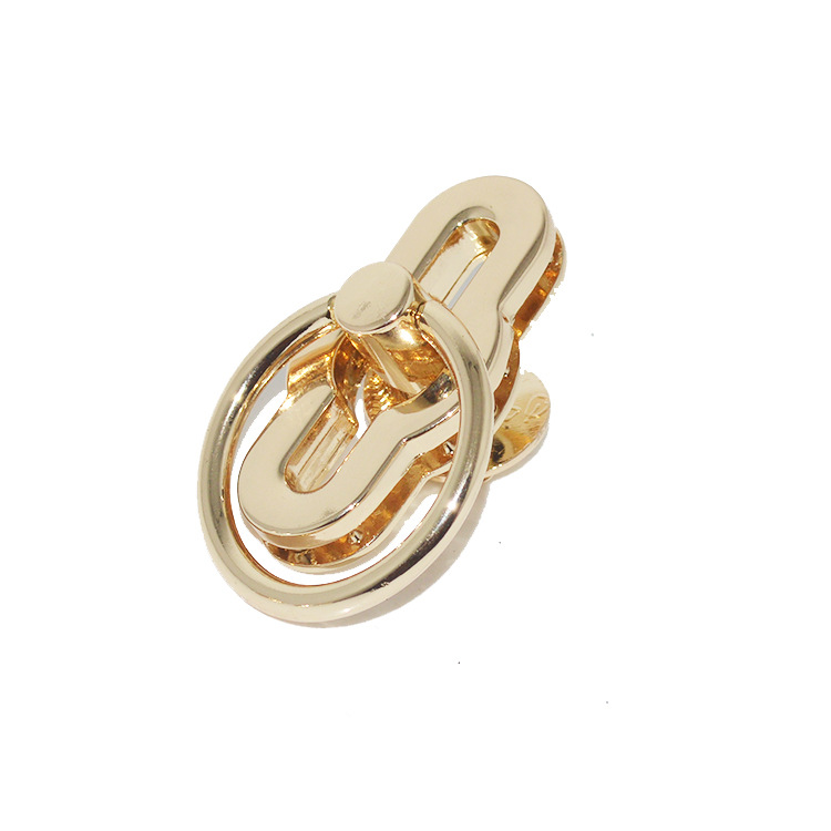 2018新款箱包皮具五金配件 压铸合金装饰锁扣 圆环牛鼻扳锁 浅金