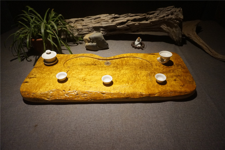 黄金樟茶台_手工雕刻简约茶台办公室简约休闲流水茶托排水家用