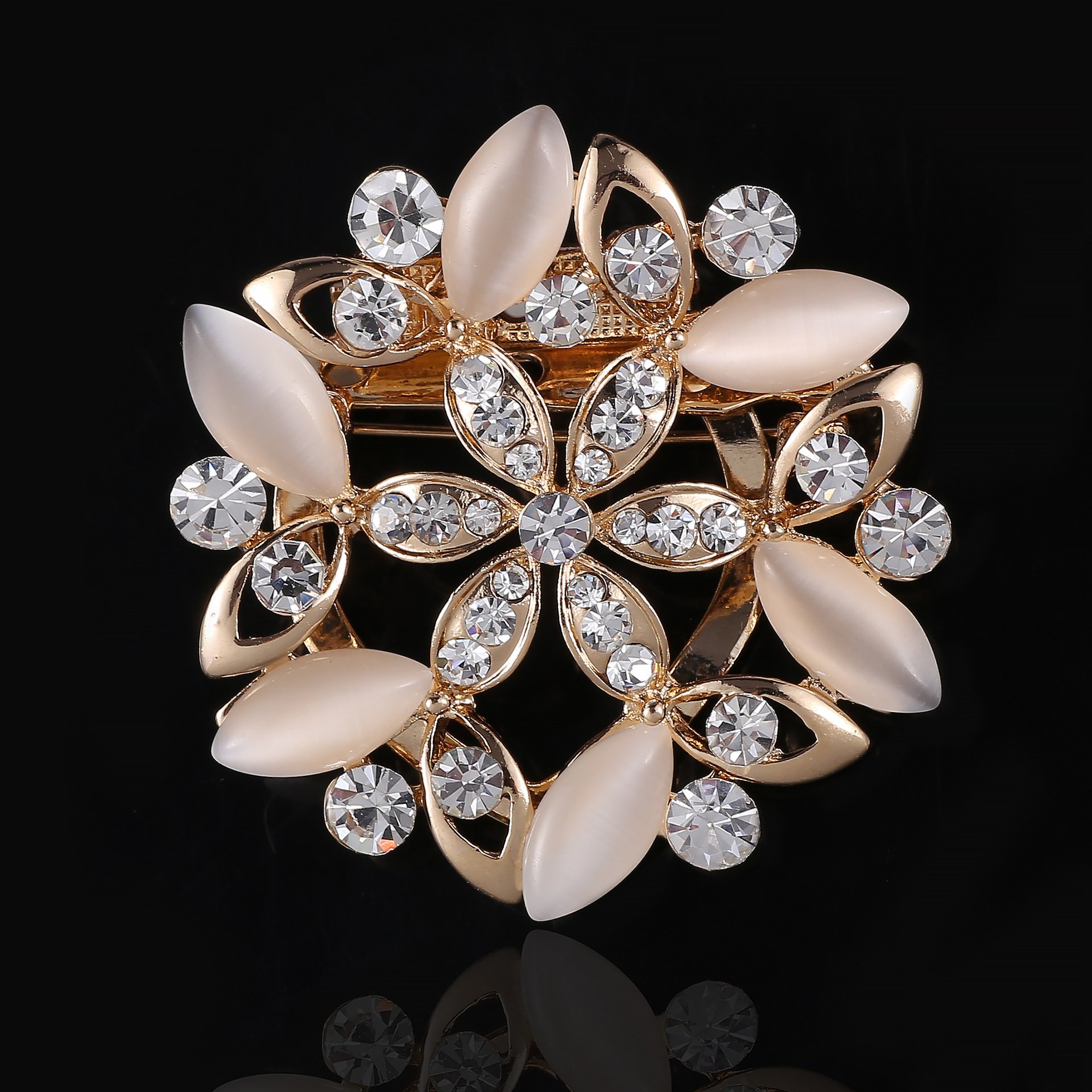 韩国高档圆形花朵胸针 猫眼胸花别针 衣饰丝巾扣两用 厂家直销