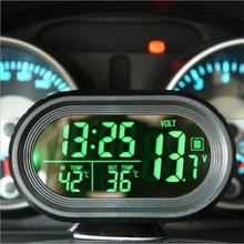 多功能车载温度时钟电压表 汽车温度计 电子钟 车用夜光钟表用品