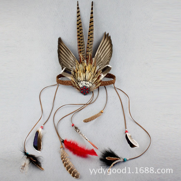 鹰造型羽毛发绳夸张印第安头饰部落酋长发冠个性羽毛头饰原创定制