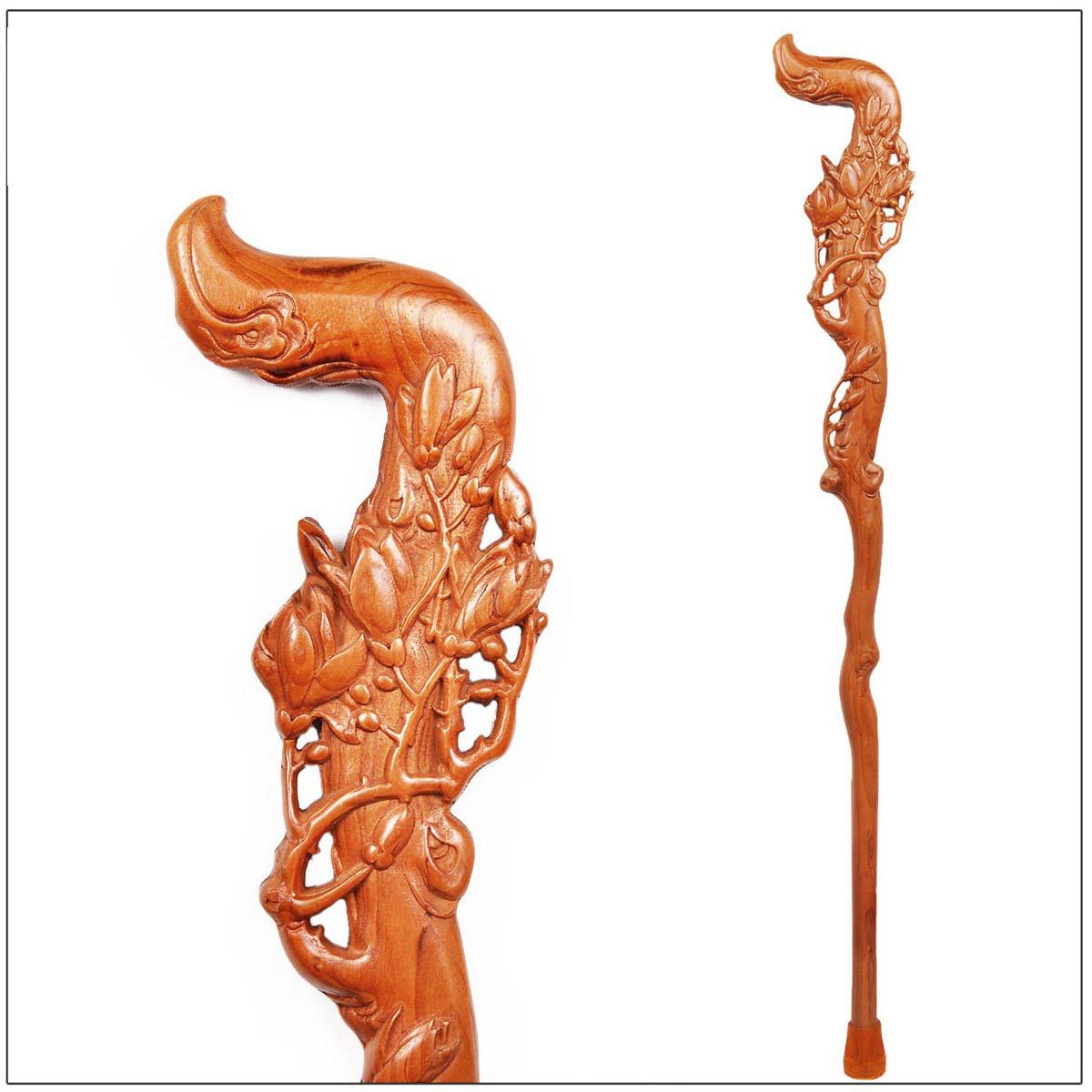 云端多福 桃木拐杖防滑手杖桃木雕刻工艺品