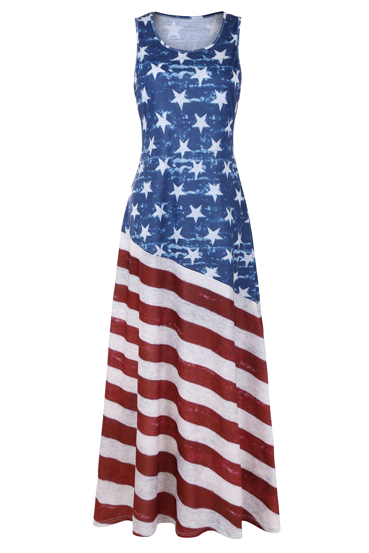 独立日亚马逊ebay速卖通美国国旗印花大长裙 超大裙摆2017夏季