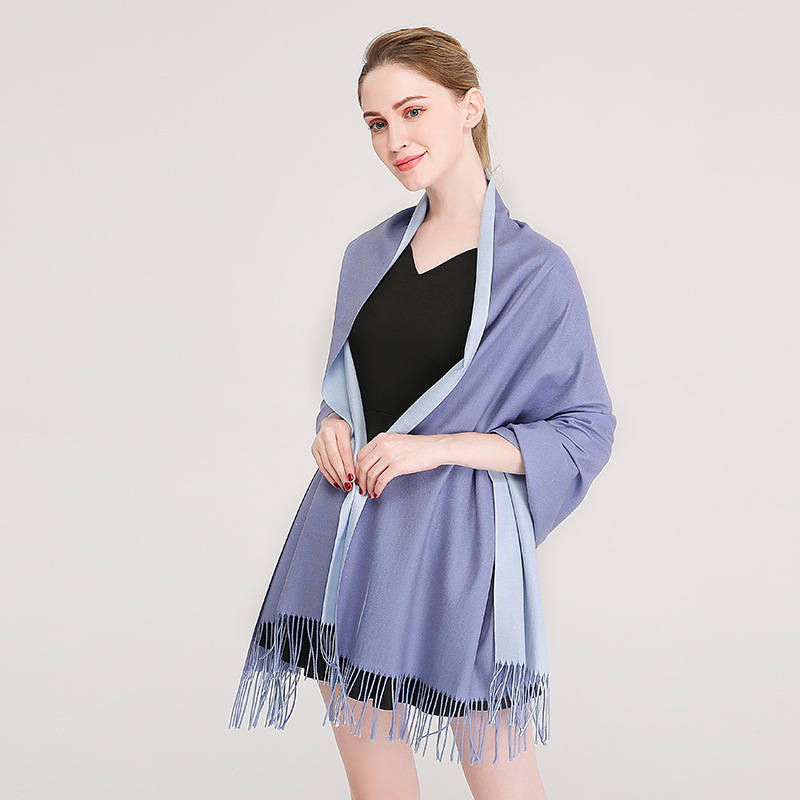 New Solid Color Women's Double-Sided Artificial Cashmere Scarf European and American Dual-Use Autumn and Winter Warm Tassel Shawl Wholesale