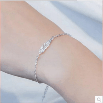 s925纯女款韩版 甜美气质羽毛手链小清新学生礼物饰品批发