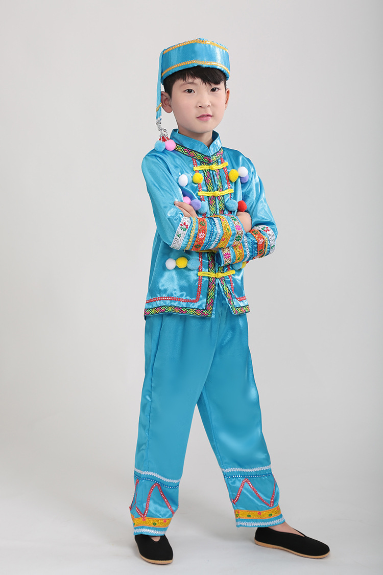 男款民族服新款苗族服装中长袖儿童演出服彝族壮族侗族土家族服饰