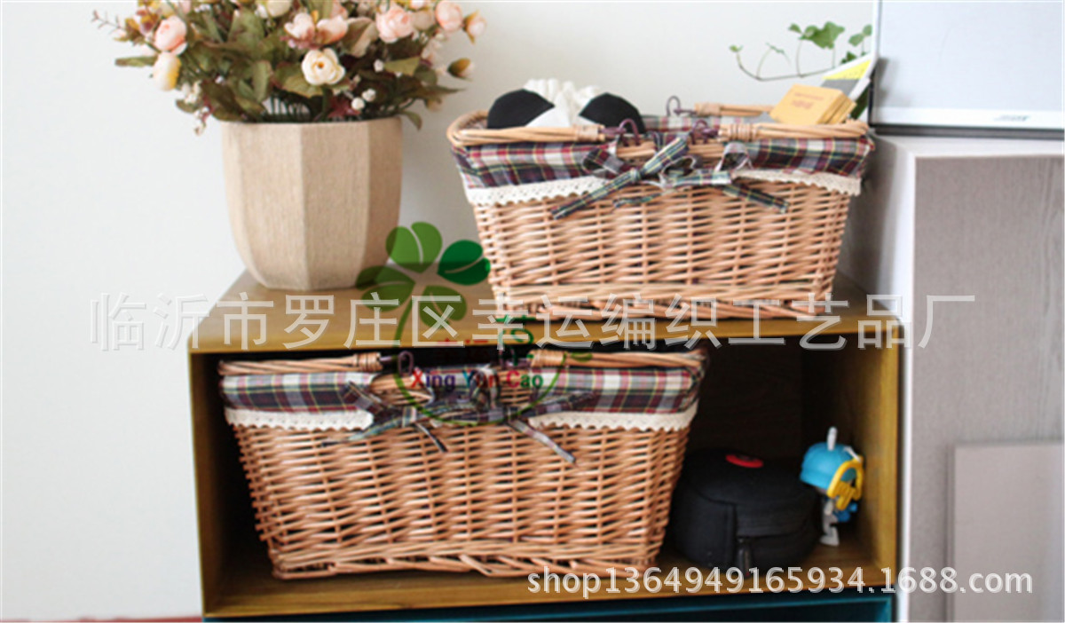 Factory Wholesale Wicker Laundry Basket Hotel Sundries Storage Basket Rattan Including the Lining Cloth Basket