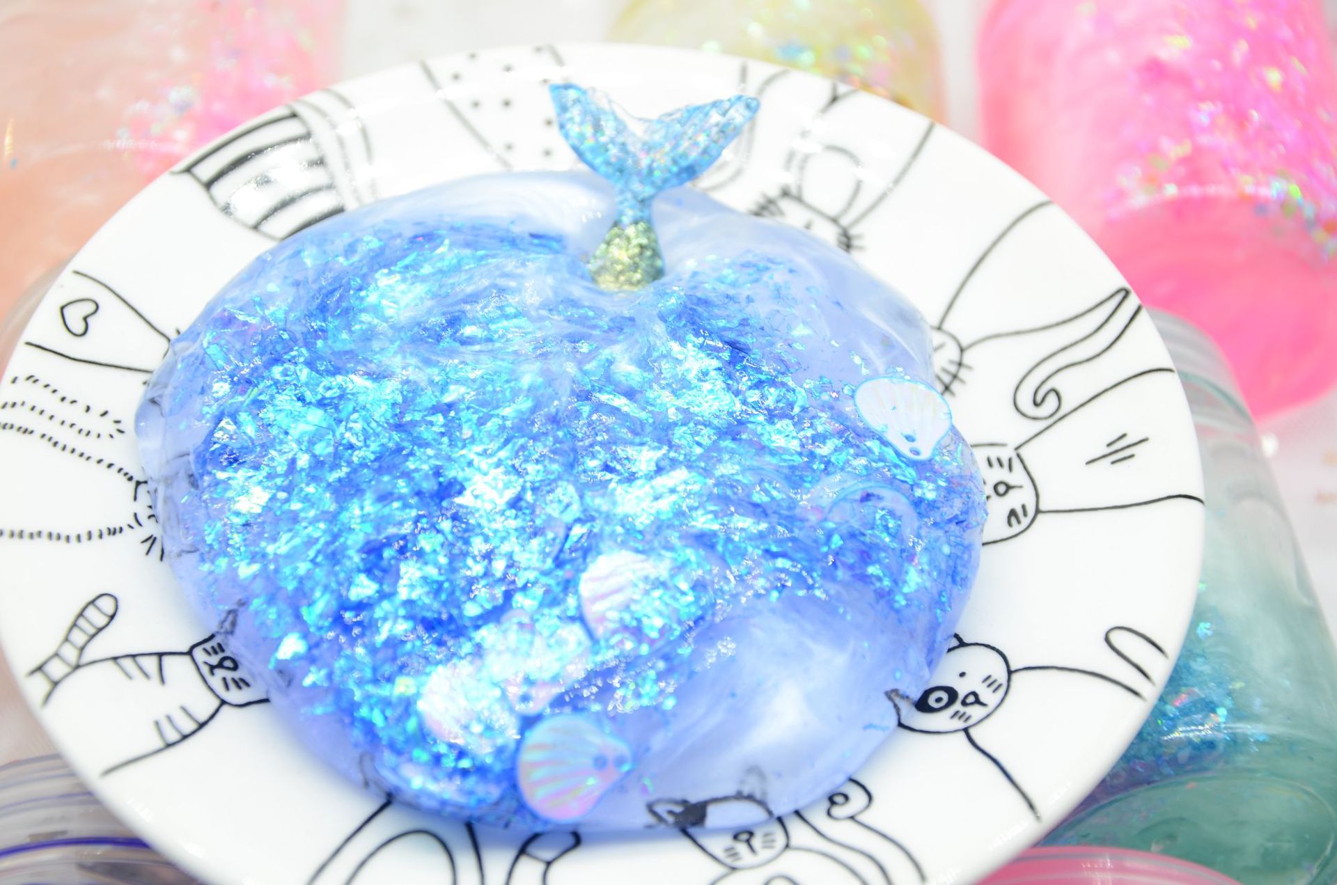 星空鱼尾史莱姆slime彩泥美人鱼水晶泥棉花泥ebay亚马逊热卖减压