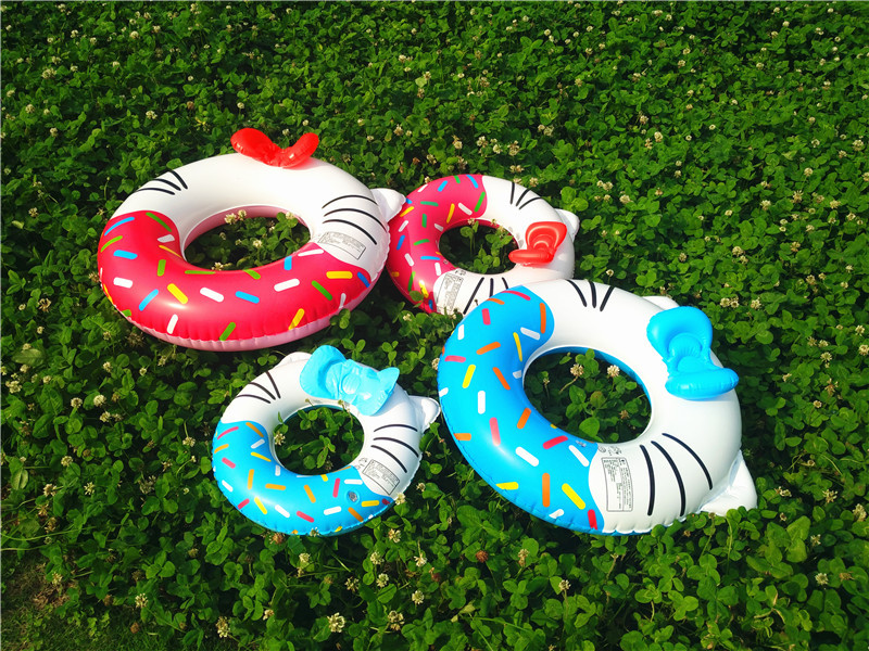 儿童游泳圈加厚kt小猫猫圈 水上充气泳圈卡通蝴蝶结游泳甜甜圈