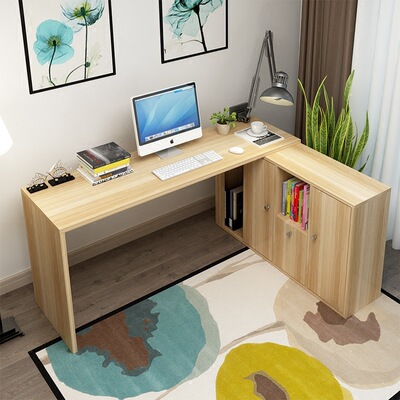 简约卧室书桌写字台板式转角电脑桌 台式家用书架书柜组合办公桌