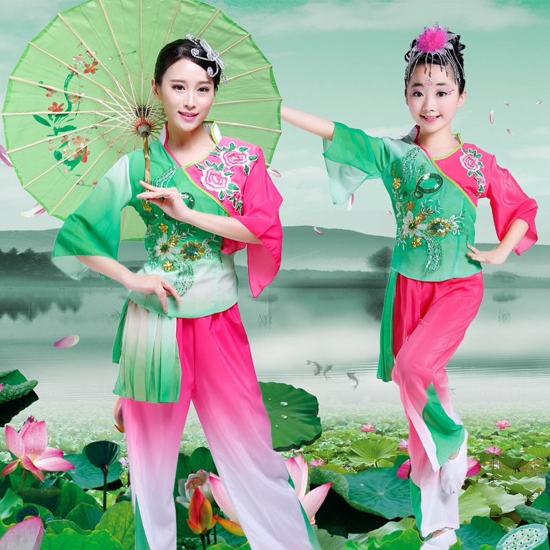 中老年女童秧歌服江南雨伞舞广场舞民族服扇子舞古典舞蹈服装女