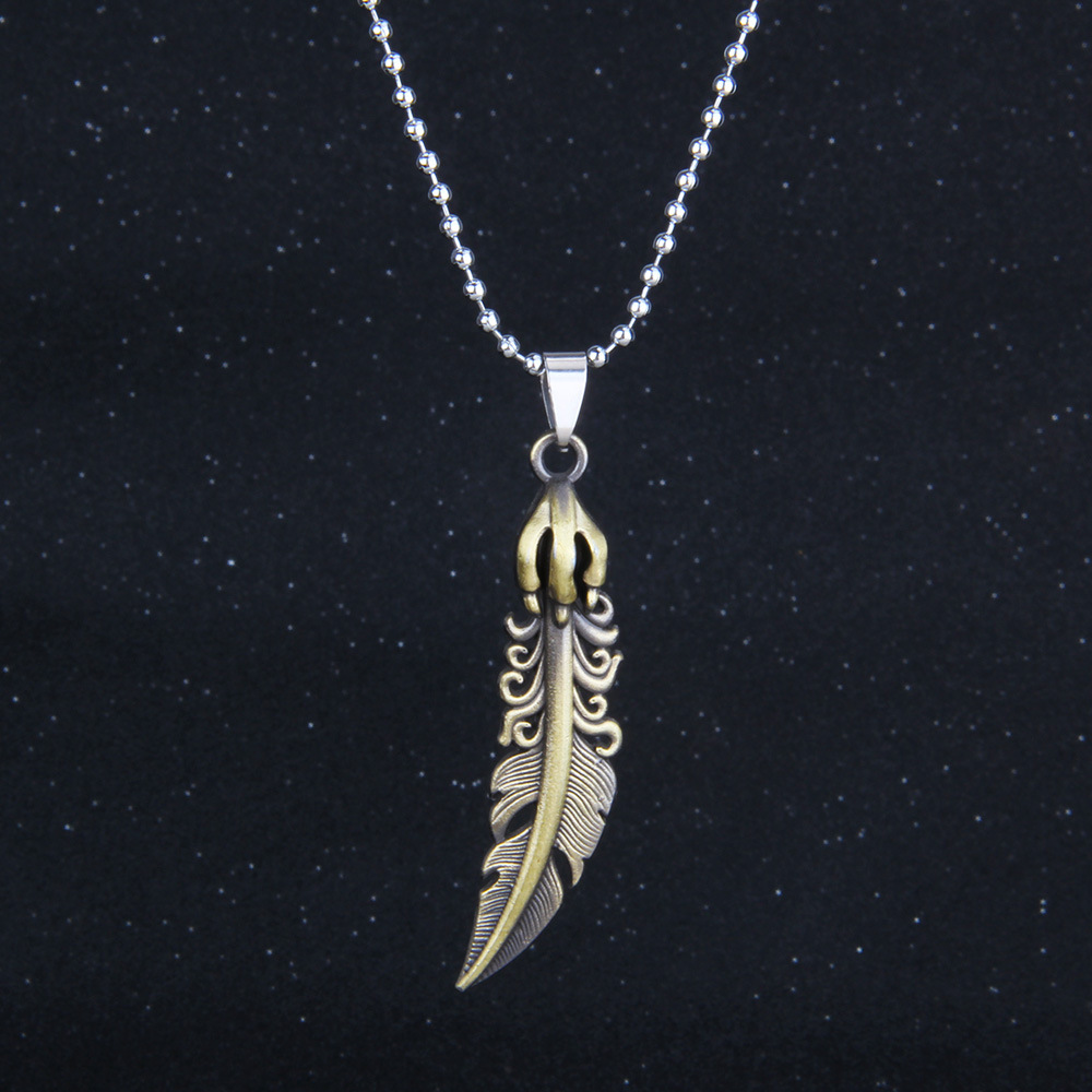 欧美复古男士项链创意新款鹰爪羽毛项链服装配饰旅游纪念品批发