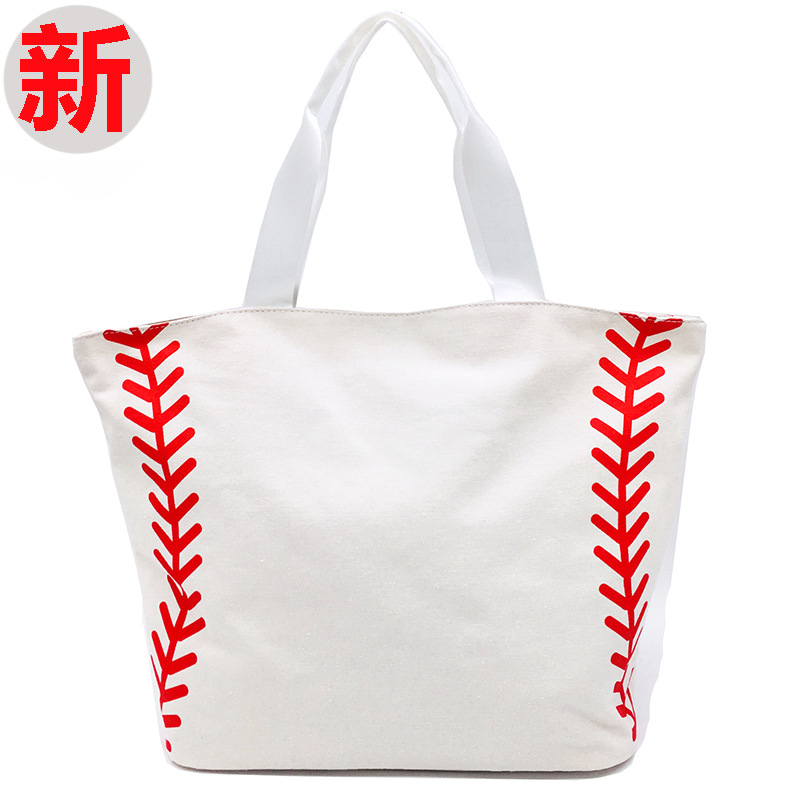 European and American Baseball Sports Sports Handbag Fashion Simple Oversized Women's Canvas Softball Bag Football Satchel Wholesale