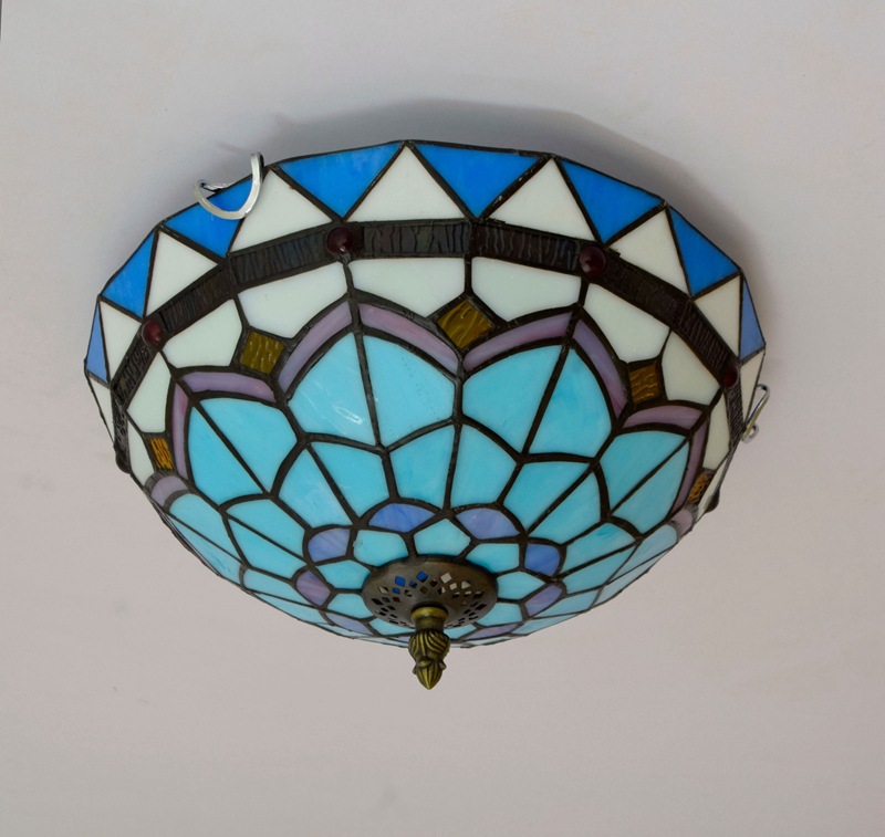 创意地中海复古蒂凡尼彩色玻璃过道走廊阳台卧室阳台吸顶灯30cm