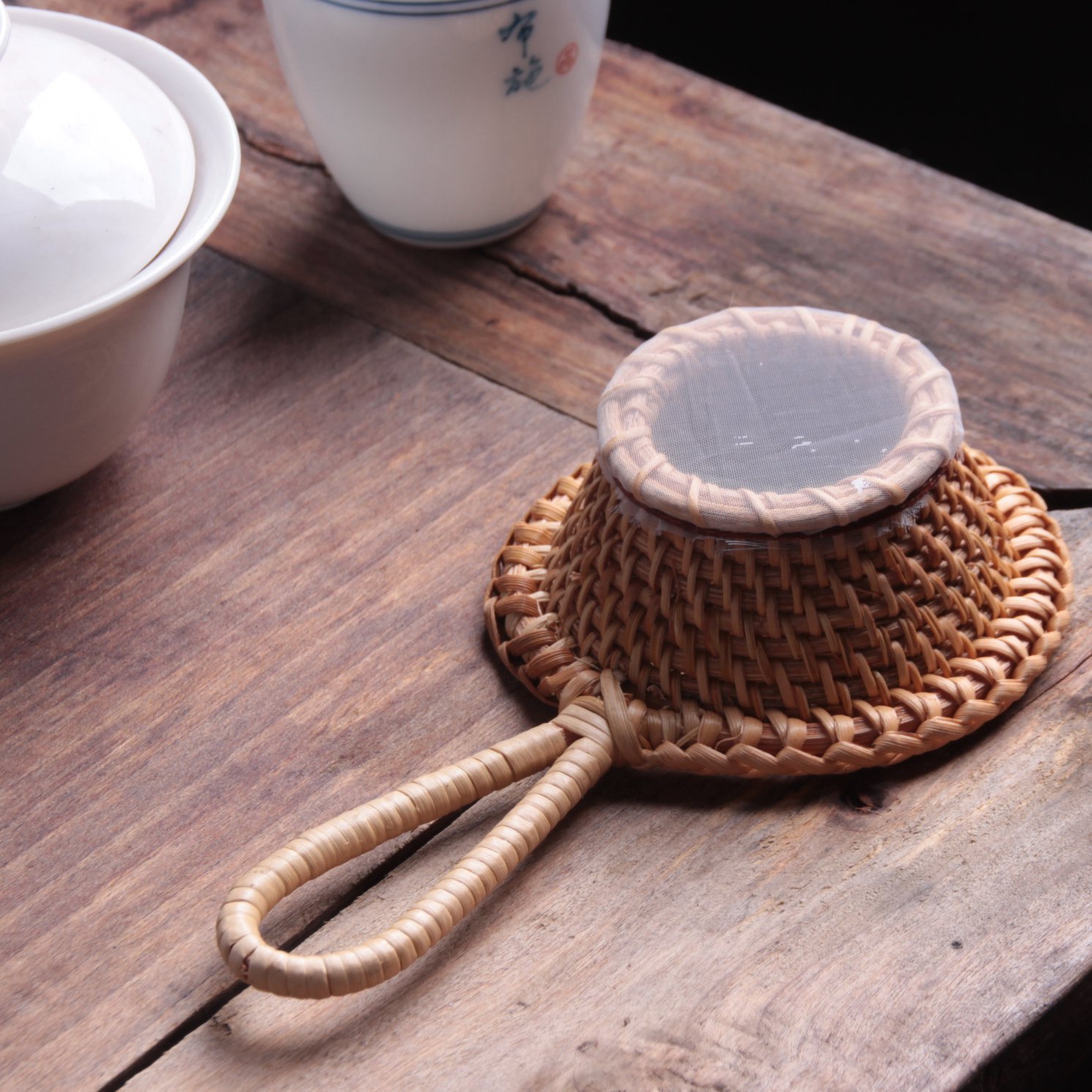 越南手工长柄藤编茶漏茶滤茶道零配茶叶过滤器茶具配件滤网