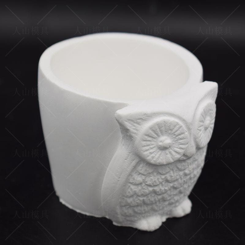 北欧极简约水泥笔筒花瓶硅胶模具 猫头鹰清水混凝土肉肉花盆模具