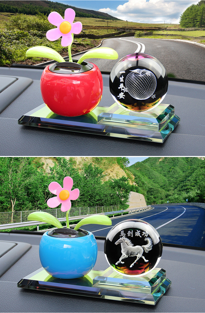 汽车香水座摆件太阳能摇头花车内饰品创意车载水晶摆件汽车用品