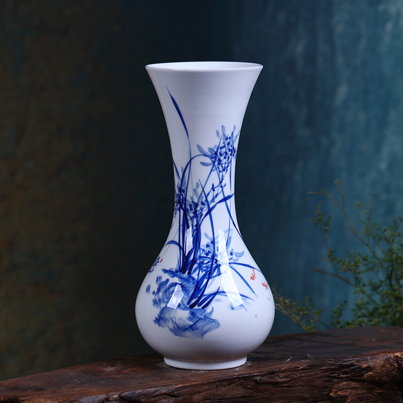 家居装饰景德镇青花手绘釉下广口赏瓶 青花瓷花插花器陶瓷小花瓶