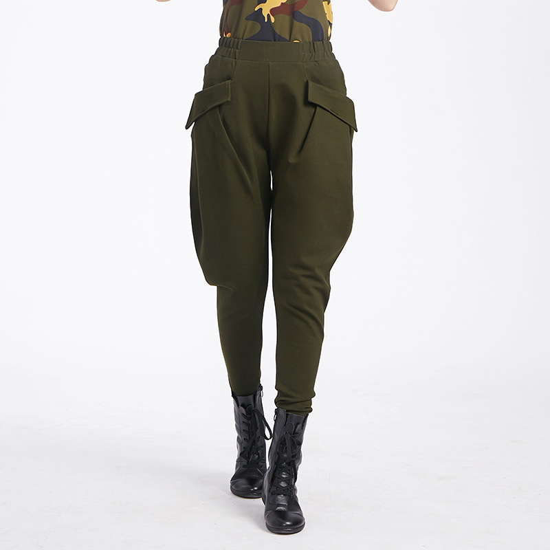 水兵舞裤子新款哈伦裤加绒加厚显瘦长裤萝卜裤跳舞裤子黑色军绿色