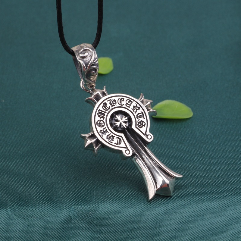 黑泰银饰批发 s925纯银十字军花吊坠男款复古潮流时尚十字架项坠