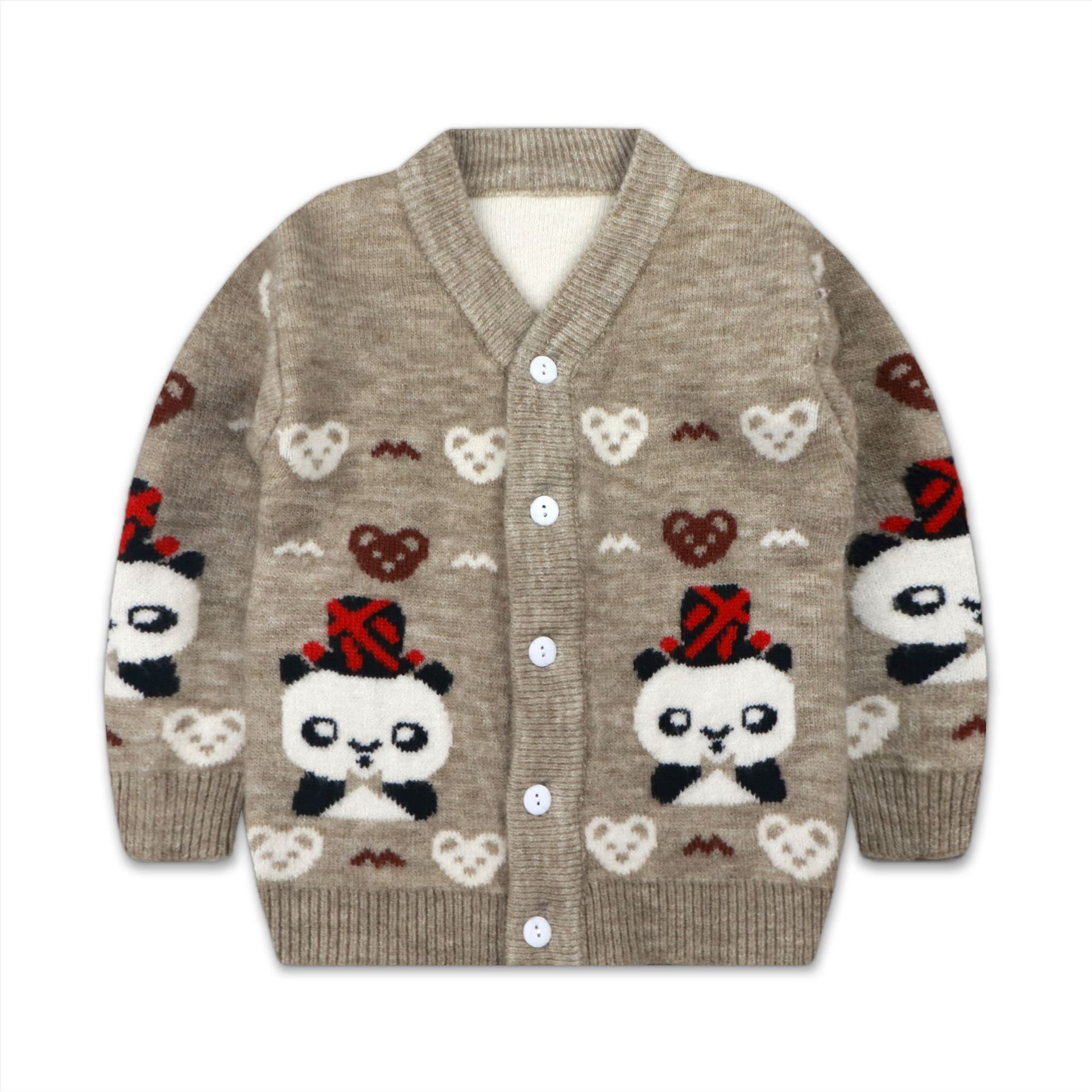 新款男童毛衣开衫外套 熊猫图案拼接毛衣 长袖加厚保暖童装毛衣