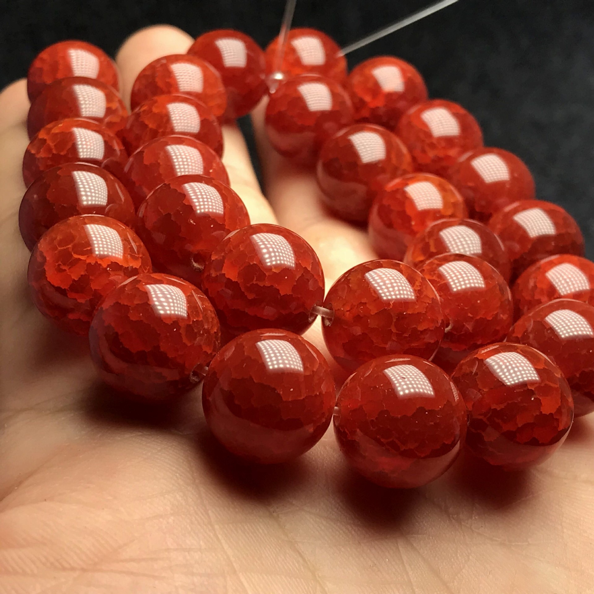 爆纹红玛瑙龙纹圆珠长条散珠 手链项链佛珠饰品diy手工串珠配饰