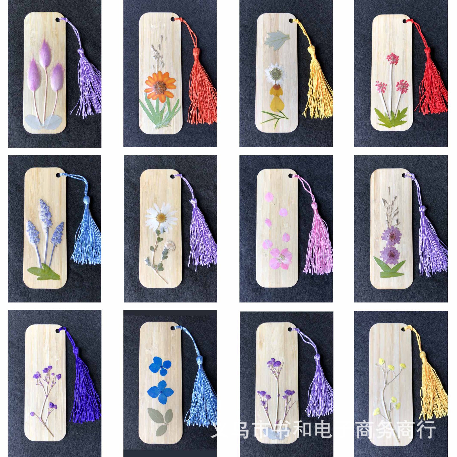 最新款真花书签竹片干花书签旅游景点爆款竹子纯手工批发定制流苏