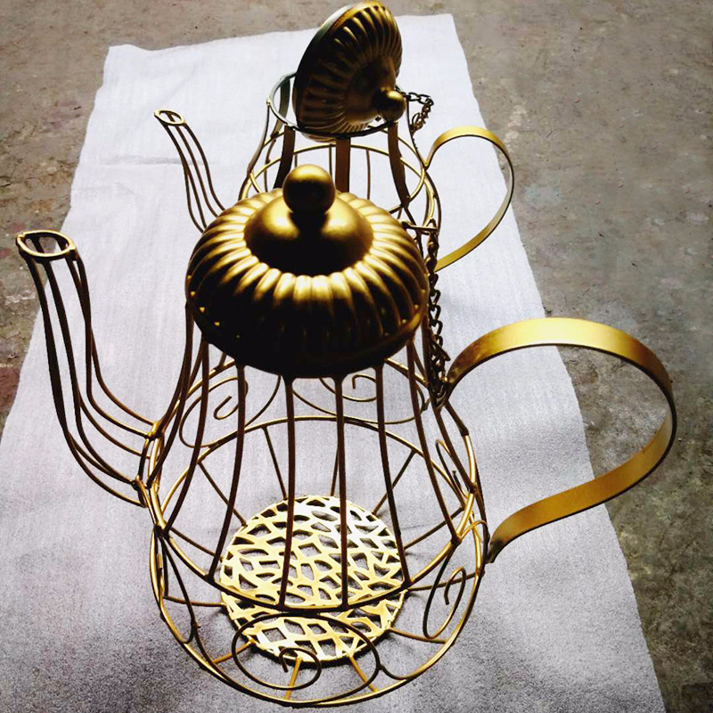新款创意镂空铁艺茶壶 婚庆家居装饰创意蜡烛台金属工艺品摆件