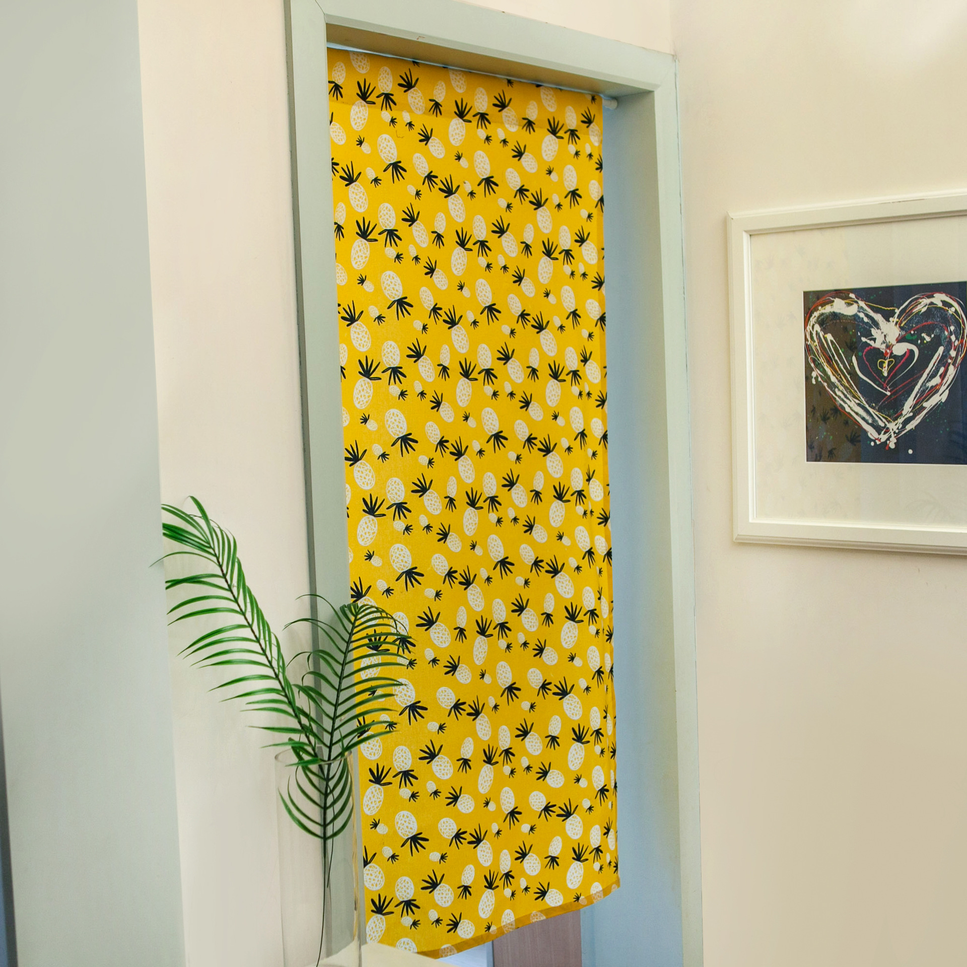 黄色菠萝门帘棉麻厚布艺布帘风水帘卫生间卧室厨房餐厅半帘杆另拍