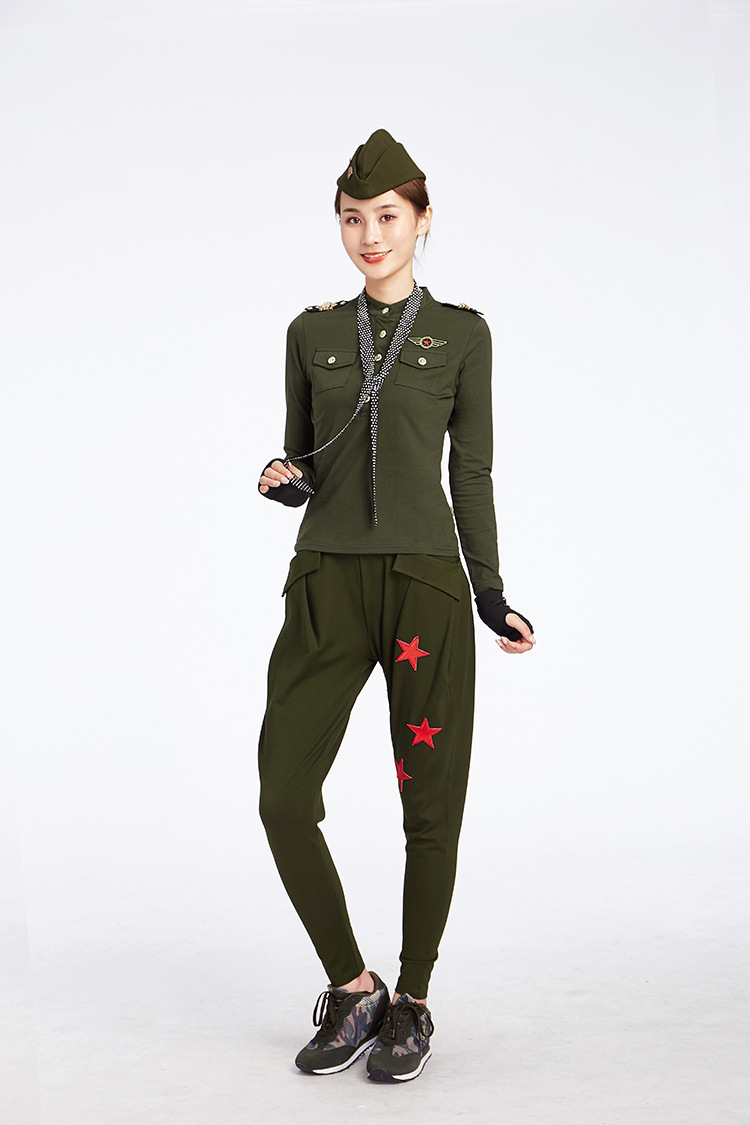 水兵舞服装全新女套装2018新款立领长袖纯棉t恤马老师同款