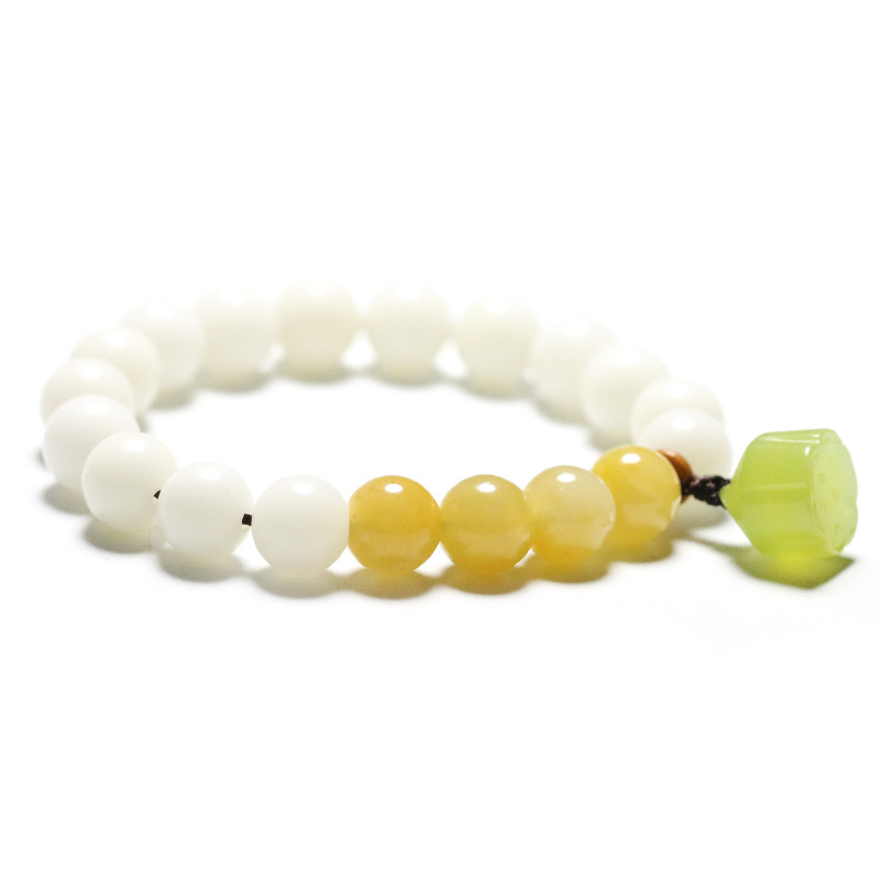 Bodhi Seed White Jade Bodhi Root Bracelet Women's Single Circle Xiuyan Jade Lotus Seedpod Agate Crystal Couple's Bracelet Jewelry