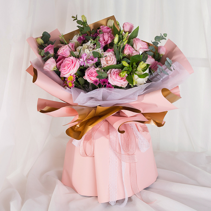 批发各种鲜花包装纸 防水双面双色欧雅纸 玫瑰花金色