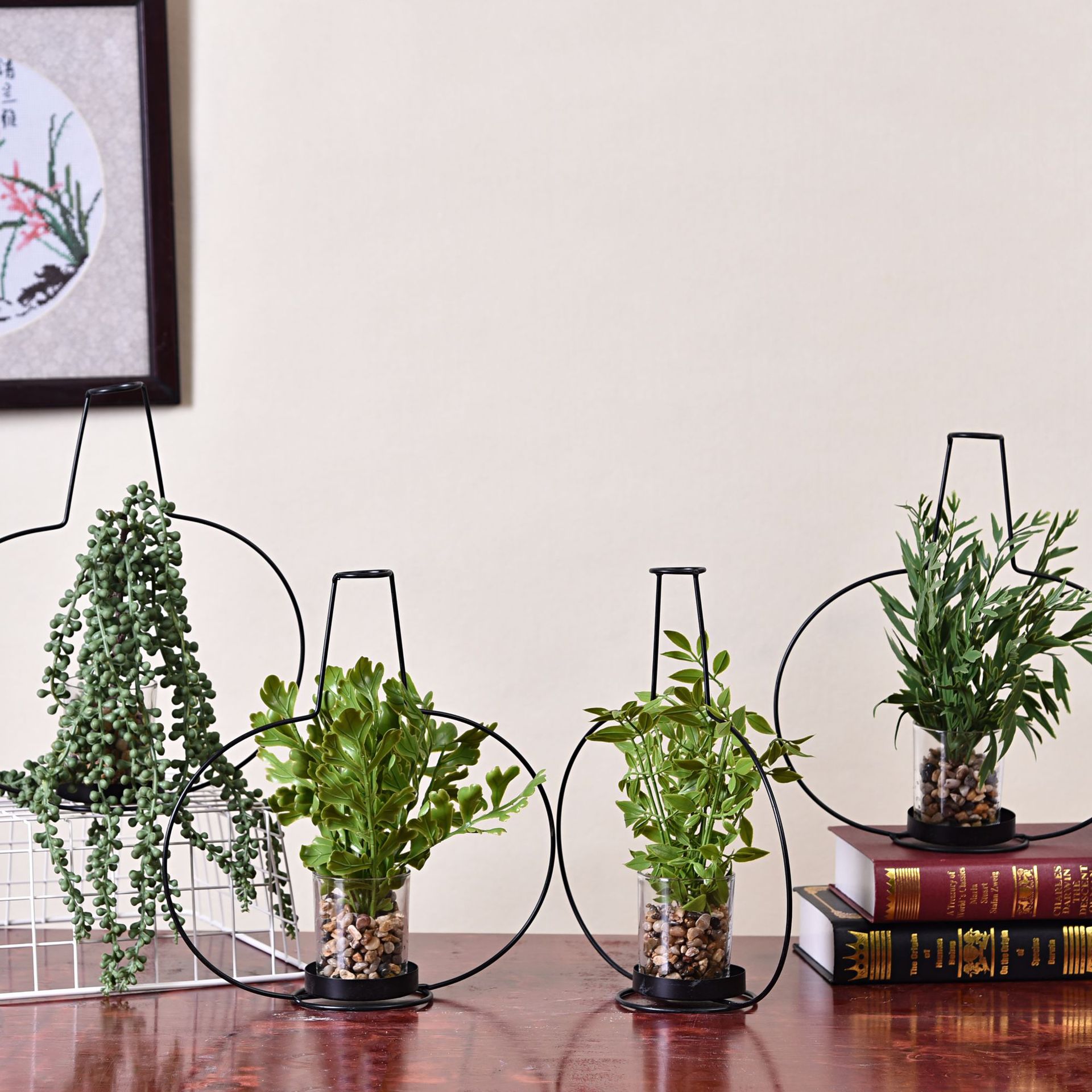 铁艺玻璃仿真植物 仿真假花套装摆件摆设装饰品工艺礼物批发