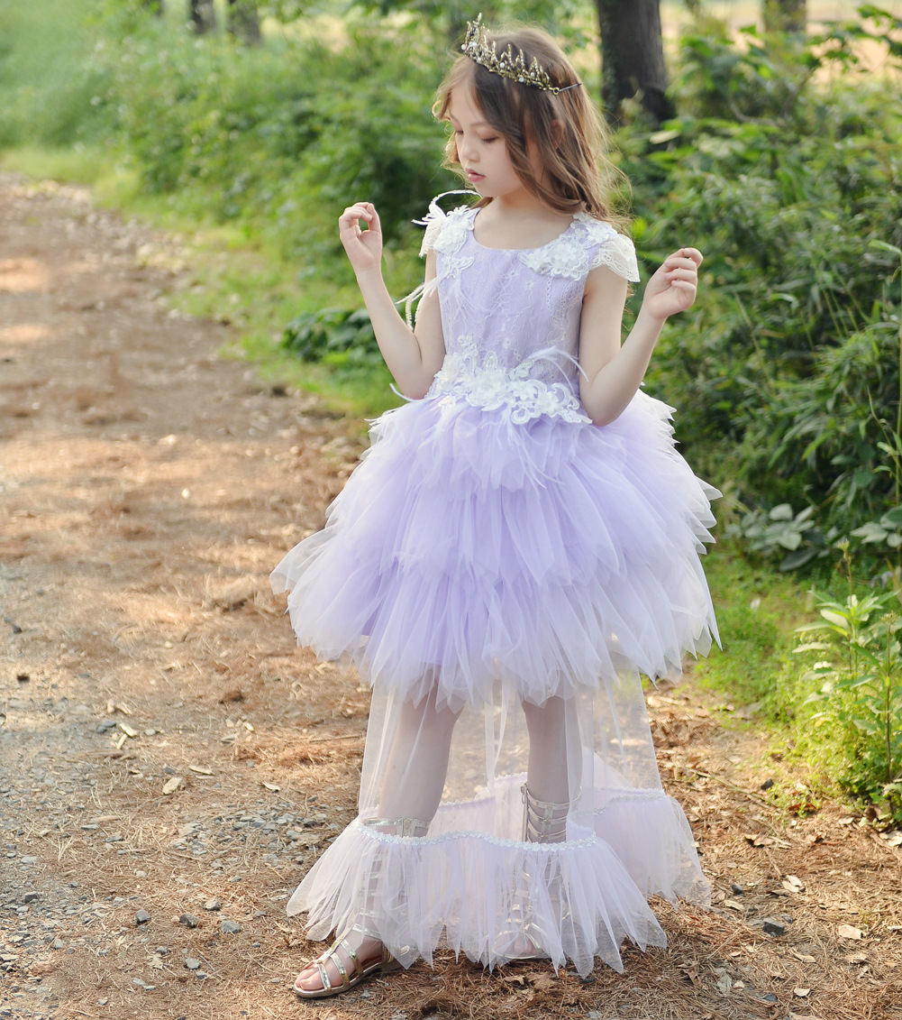 2020秋冬女童裙公主裙蕾丝花童裙蓬蓬儿童礼服纱裙两件套预售