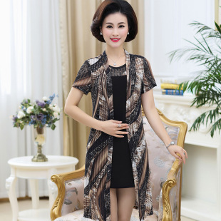 妈妈夏装连衣裙短款2018新款修身短袖上衣中年女装夏季雪纺两件套图片
