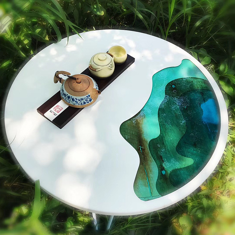 北欧茶几客厅圆形边几小圆桌创意树脂湖泊河流桌欧式轻奢茶桌厂家