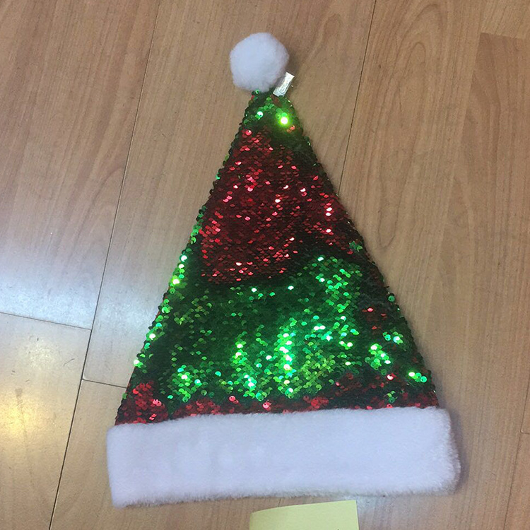 圣诞节帽子成人帽 圣诞老人帽子 红绿双色亮片圣诞帽christmas