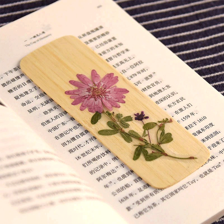 天然手工真花干花书签 时尚鲜花竹制礼物 创意流苏木质竹片书签