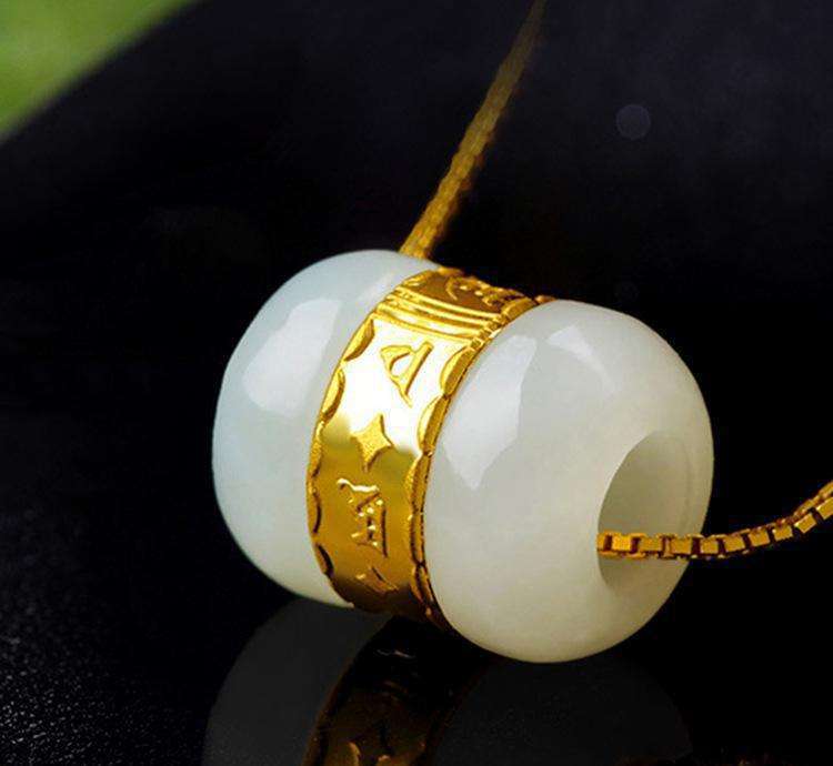 天然和田玉转运珠金镶玉路路通男女通用金镶玉配件厂家批发