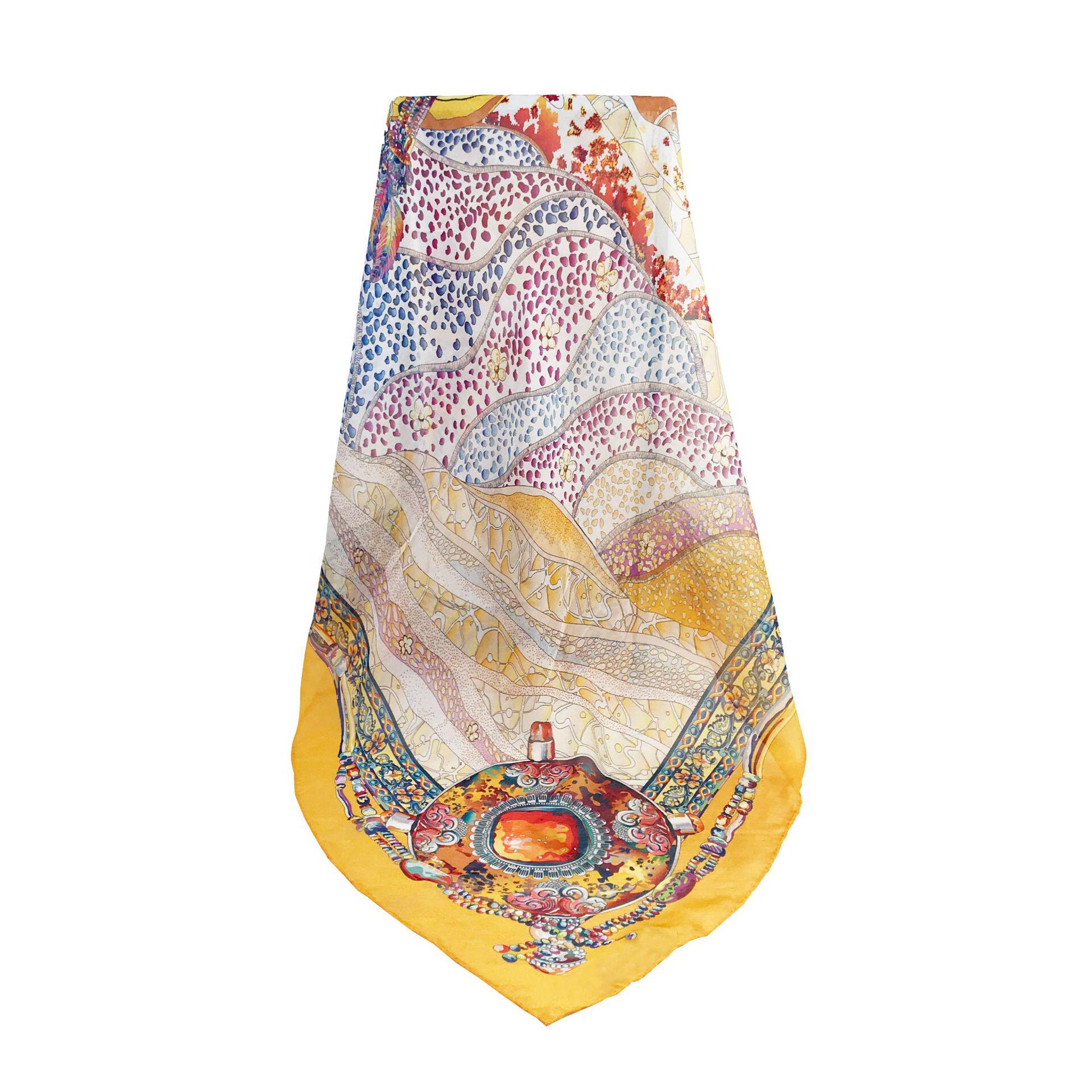 杭州厂家手工围巾卷边数码印花大方巾定做90cm真丝斜纹绸女士丝巾