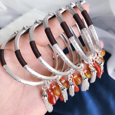 迪丽热巴同款狐仙凤九足银手镯足银原创手镯 搭配原仔蜜蜡 南红