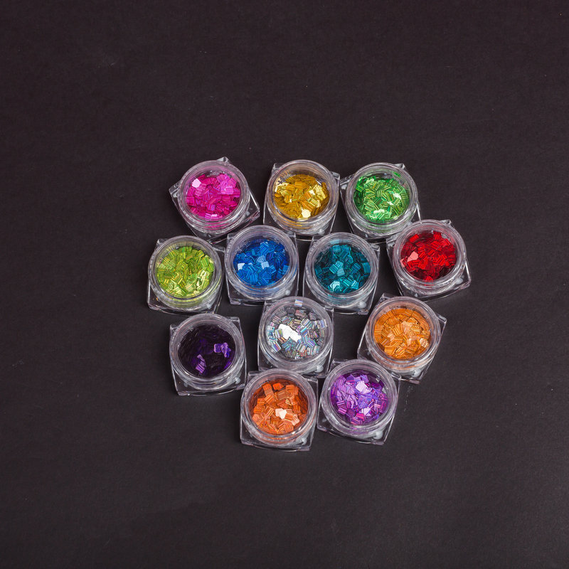 美甲镭射条纹金葱粉亮片 长方形幻彩镭射片 12色正方形亮片装饰